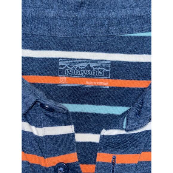 Mens Patagonia Blue Orange Stripe Short Sleeve Organic Cotton Polo Shirt XL - Picture 5 of 9